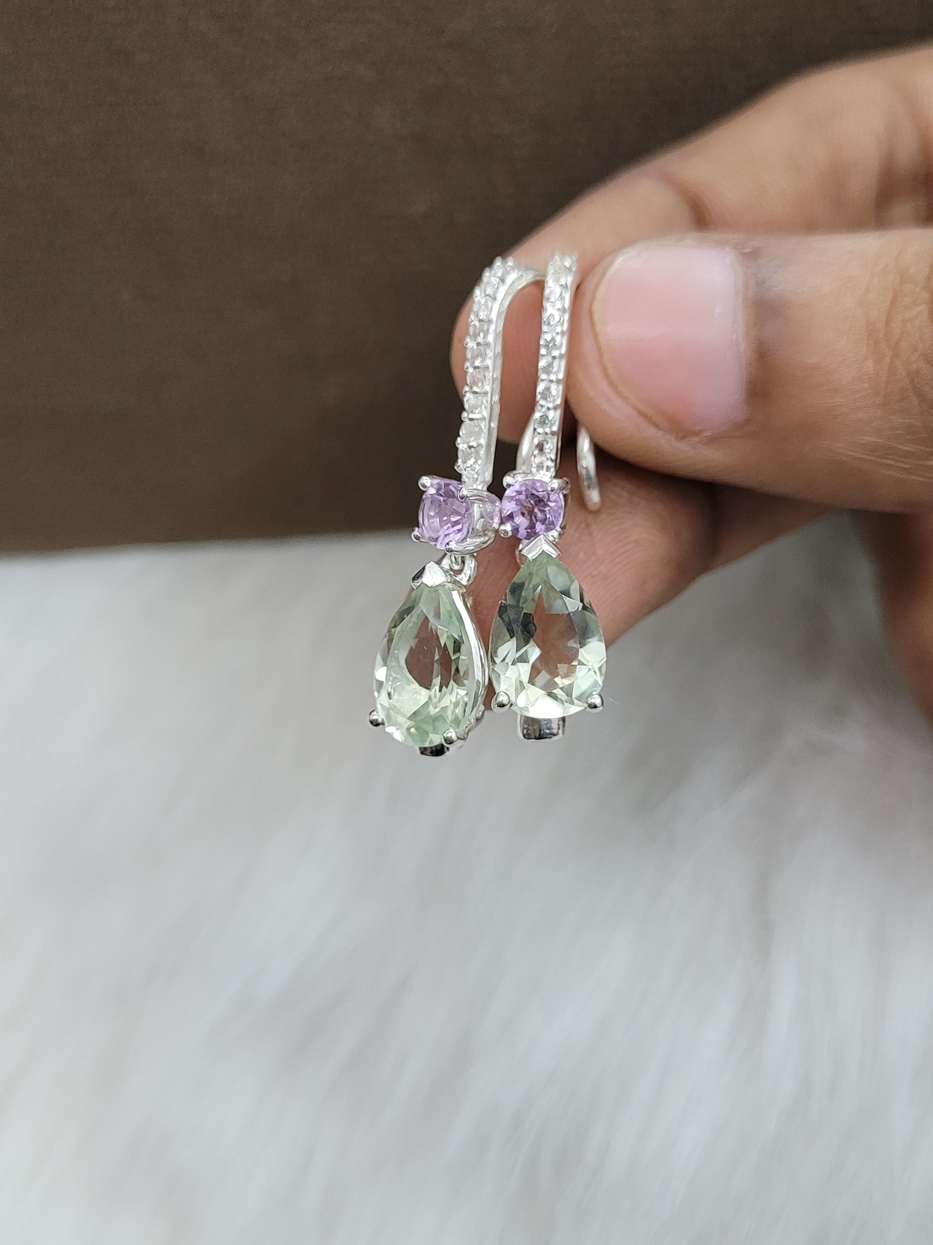 Art Deco Green Amethyst-Prasiolite Dangle/Drop Earrings - 925 Sterling Silver Dangle Earrings - Birthstone Earrings - Gemstone Earrings for Women