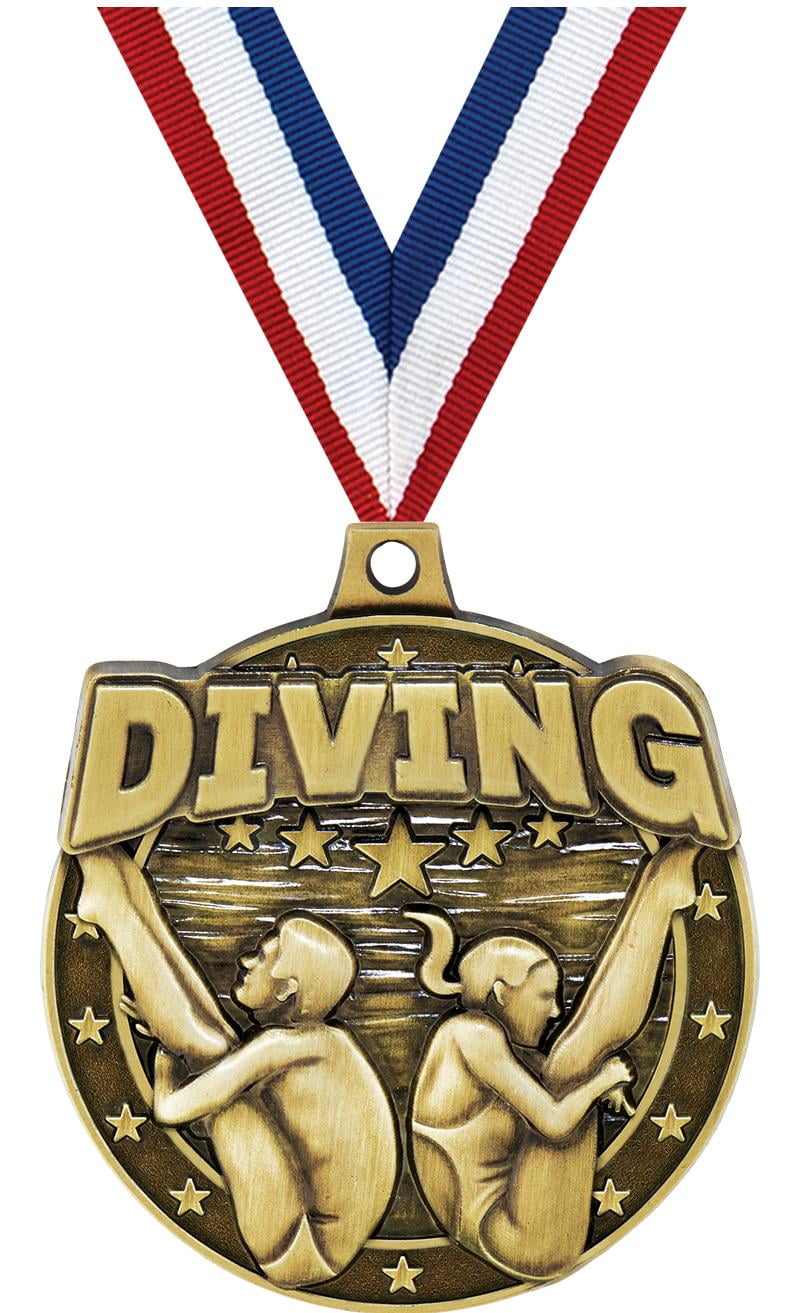 Diving Male/Female Medals, 2" Gold Diecast Diving Male/Female Medal Award 5 Pack