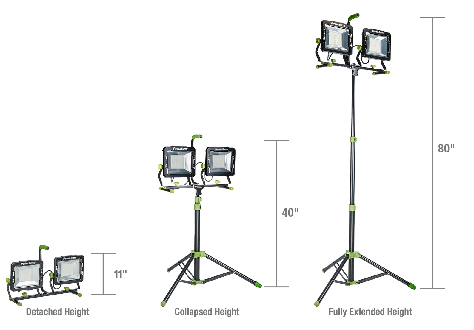 PowerSmith 30,000 Lumen LED Work Light with Stand, 80 in. Metal Flip-Lock Tripod, 10ft Grounded Power Cord, Impact Resistant Lens, Sealed Rocker Power Switches and 5 Year Warranty (PWLD300T)