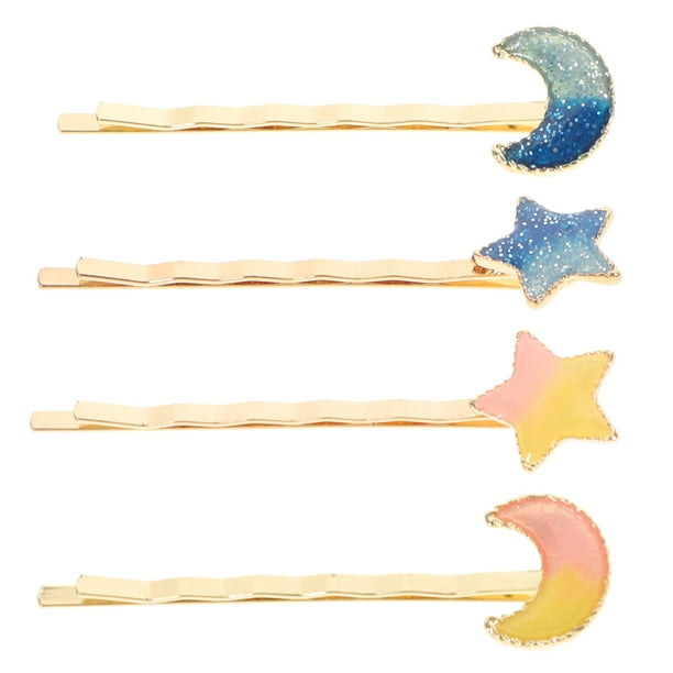 pinzas para el pelo con forma de estrella y luna, únicas para niñas, accesorios creativos y elegantes para fiestas y banquetes (luna azul, estrella azul, luna amarilla, estrella amarilla).