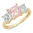 thumbnail image 2 of 2.5 ct Princess Cut Simulated Pink Diamond Three-Stone Engagement Ring for Women in 18K Yellow Gold, 2 of 2