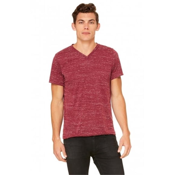 Bella-Canvas C3005 Unisex Jersey Short Sleeve V-Neck Tee - Maroon Marble, Large