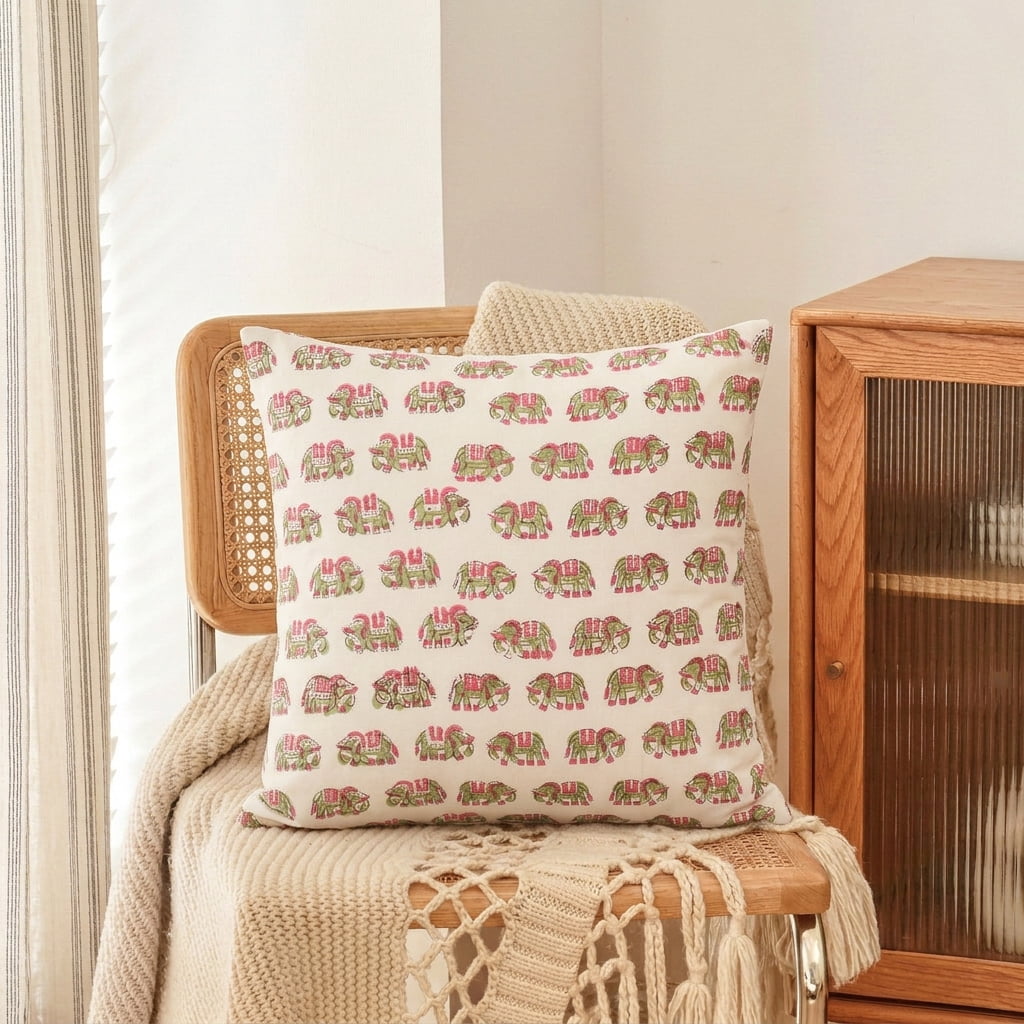 SHOPCREW Hand Block Printed Cotton Cushion Covers with Zipper Closure, Decorative Throw Pillow Covers for Sofa Couch Bed, 16x16 Inches, Pack of 4 - Multicolor 16