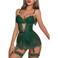 thumbnail image 1 of Women Babydoll Lingerie with Garter Belt Detachable Lace Mini Skirt Lace Teddy, 1 of 5