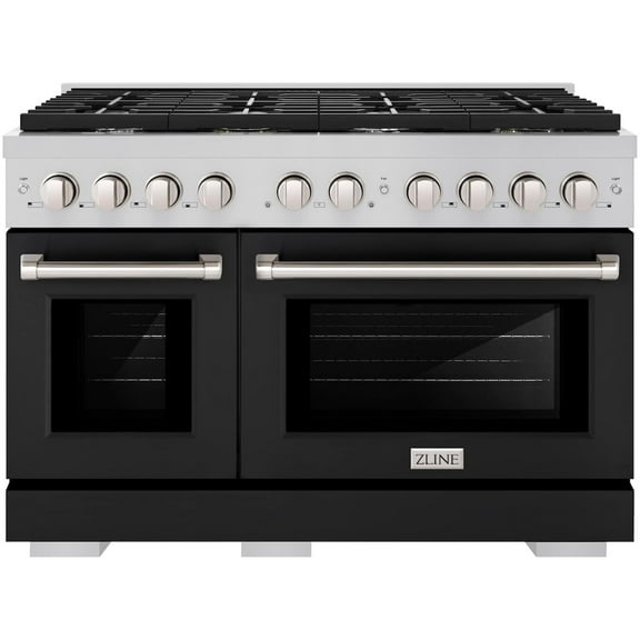 ZLINE 48" 6.7 cu. ft. Classic Double Oven Dual Fuel Range with 8 Burners in Stainless Steel with Black Matte Doors, CDR-BLM-48