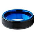 thumbnail image 3 of Silly Kings 6mm Black Brushed Tungsten Carbide Wedding Band Blue Inlay Stepped Edge Mens Ring 8.5, 3 of 4