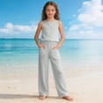 thumbnail image 2 of XXWXYD Girls Linen Pants Palazz𝗈 Loose Straight High Waisted Wide Leg Pants Summer Lightweight Dress Pant for Kids Teen Girl Elastic Waist Pants, 2 of 9