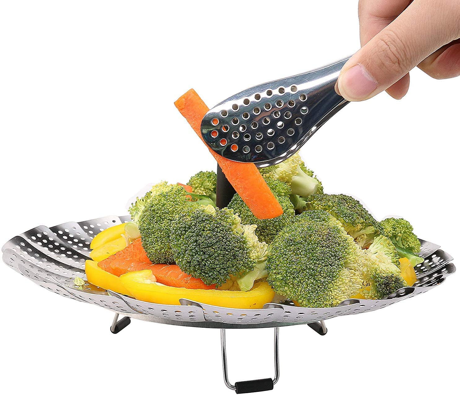 Vegetable Steamer Basket for Cooking Food Veggie Broccoli Meat Steamer Pot  Cooker Expandable Steel Steamer (6.3-10.3)