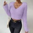 thumbnail image 6 of Felirenzacia Women's Fuzzy Plush Sweatshirt, Fluffy V Neck Long Sleeve Y2K Cropped Pullover Tops, Fall Winter Furry Slim Fit Shirt, S-XL, 6 of 7