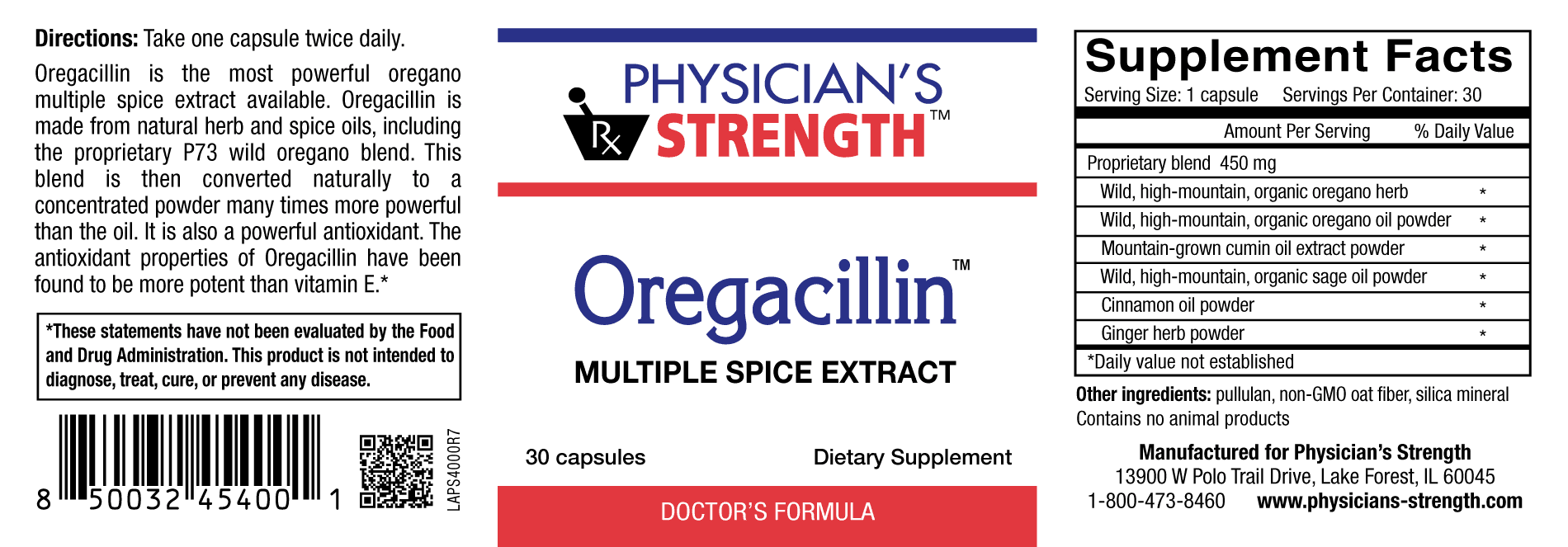 Physician’s Strength™ Oregacillin™, 30 Capsules – All-Natural Dietary Supplement for Adults – Multiple Spice Extract –