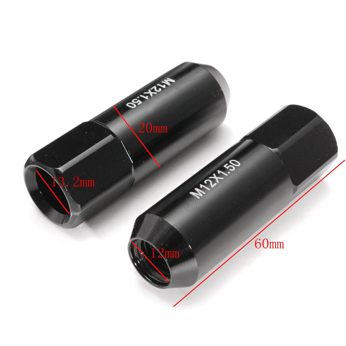20PCS Aluminum Racing Wheel Lug Nuts Black Long M12 x 1.5 For Honda Ford Toyota