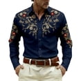 thumbnail image 4 of Western Cowboy Shirt for Men Spring Fall Long Sleeve Shirts Country Embroidered Button Collar Top Dark Blue XXL, 4 of 4
