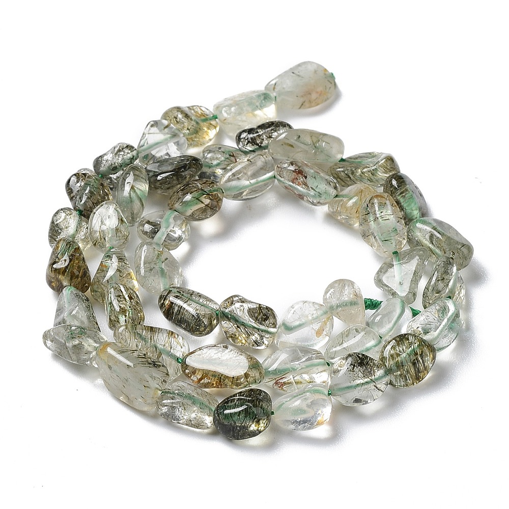 Natural Green Rutilated Quartz Beads Strands Nuggets 7~14x4~9x4~7mm Hole: 1mm about 40~50pcs/strand 15.16~15.55 inch(38.5~39.5cm)