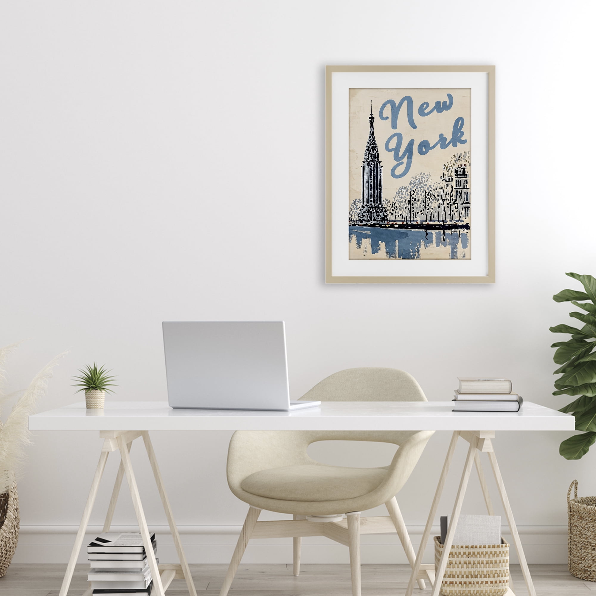 Stupell Industries Blue & Beige New York Travel Birch Framed Print Under Glass, design by Annabelle Hall