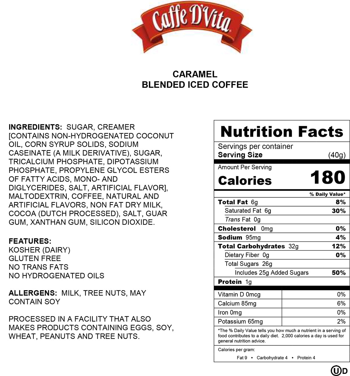 (4 Pack) Caffe D'Vita Caramel Latte Blended Iced Coffee, 48 oz Canister Powdered Drink Mix