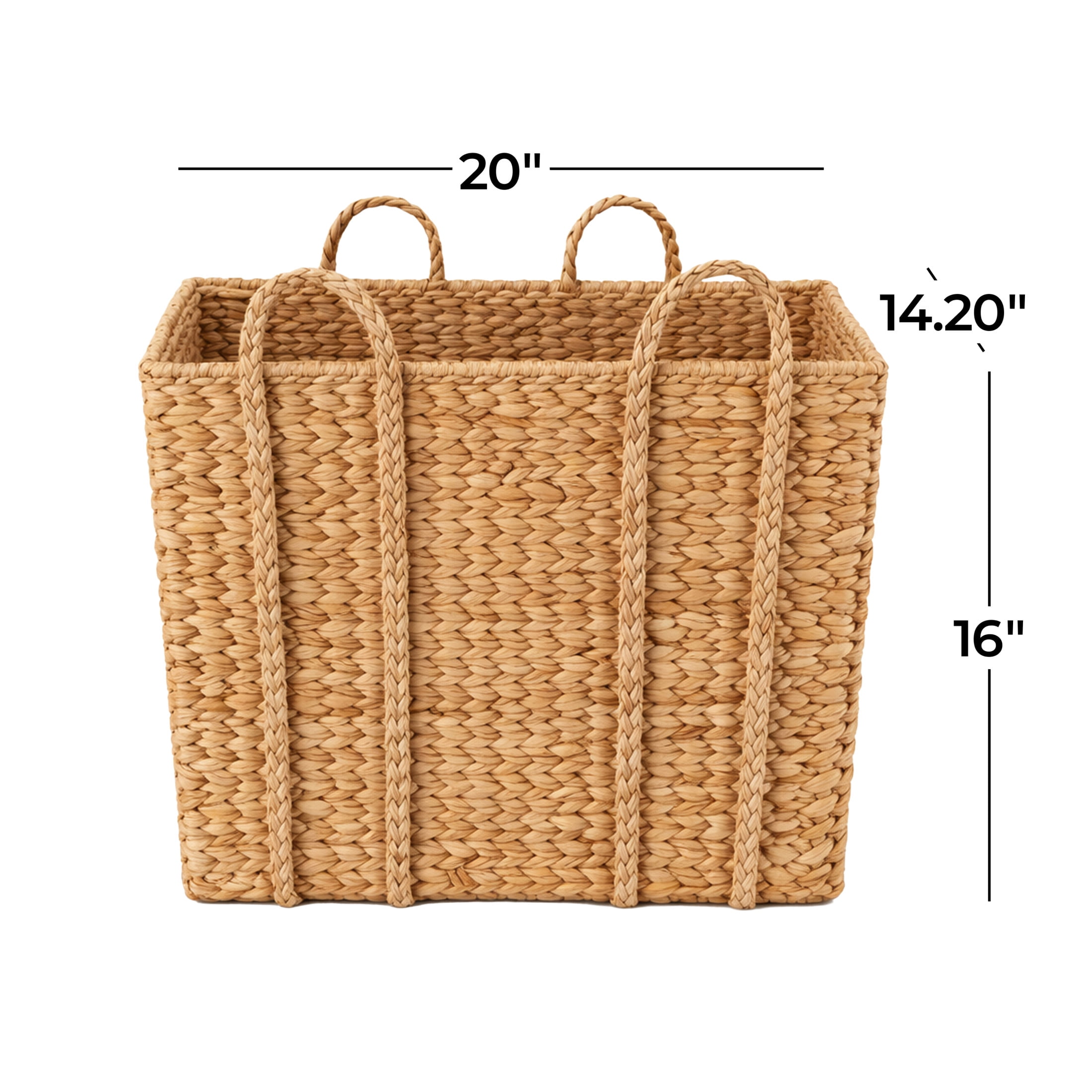 DecMode 20" x 16" Brown Seagrass Handmade Woven Storage Basket with Braided Handles, 1-Piece
