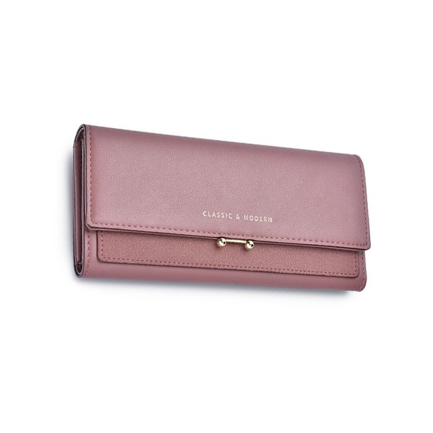 Qarigey Cartera de lujo para mujer, monedero largo de cuero PU de estilo Vintage, carteras triples para mujer, bolso para teléfono con monedas Carteras Púrpura