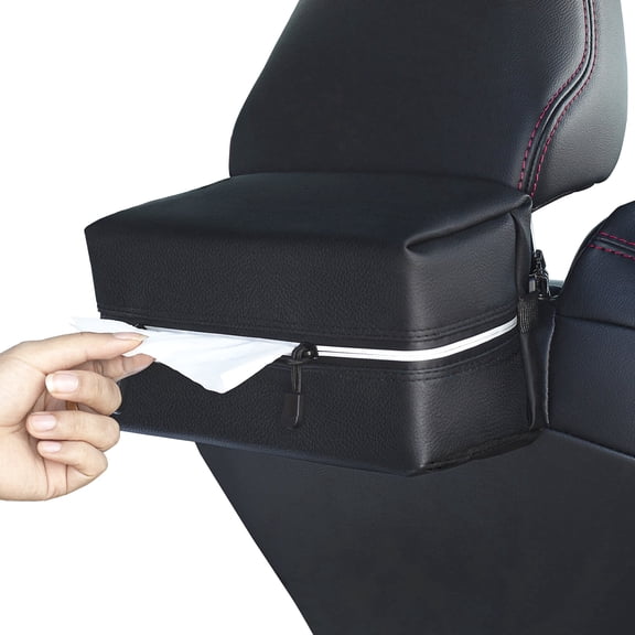 Uplien Car Tissue Holder, Leather Soft Waterproof Zipper Cover, Adjustable Strap, Fits 120/160/230 Count Rectangular Boxes for Headrest, Console, Home