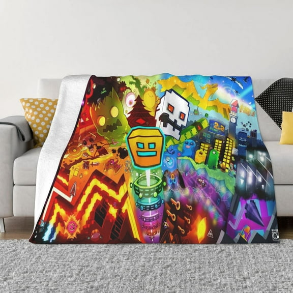 Geometry Dash Throw Blanket Couch Bed Sofa Soft Lightweight Warm Cozy Flannel Fleece Bed Blanket For Kids Adults Gift Multiple Sizes Available 40"X30"