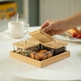 thumbnail image 2 of Basicwise Set of 4 Square Glass Jars with Bamboo Lids and Wooden Tray – Square Charcuterie, Snack Organizer and Fruit Platter for Party, Candy Jars, Cookies, Nuts, Fruits and Snack Box, 2 of 9