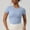 Blue, variant on Vivianyn HD Women's Crew Neck Ruched Crop Tops, Ribbed Knit Short Sleeve Workout Tops,Blue,Size S-XL