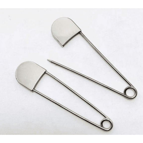 2PCS Heavy Duty Jumbo Steel Safety Pins, 5 Inch Large Safety Pins Bulk, for Sewing, Baby Clothing, Diapers, Heavy Laundry, Decorations, Silver