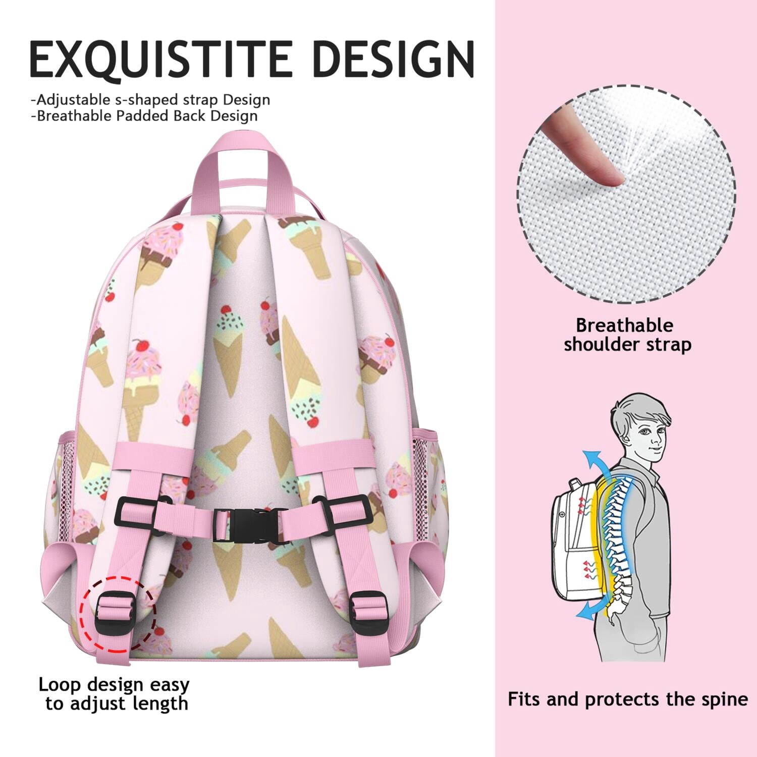 Food Pattern School Backpack - Lightweight Waterproof Daypack for Teens with S-Shaped Shoulder Straps & Breathable Back Panel
