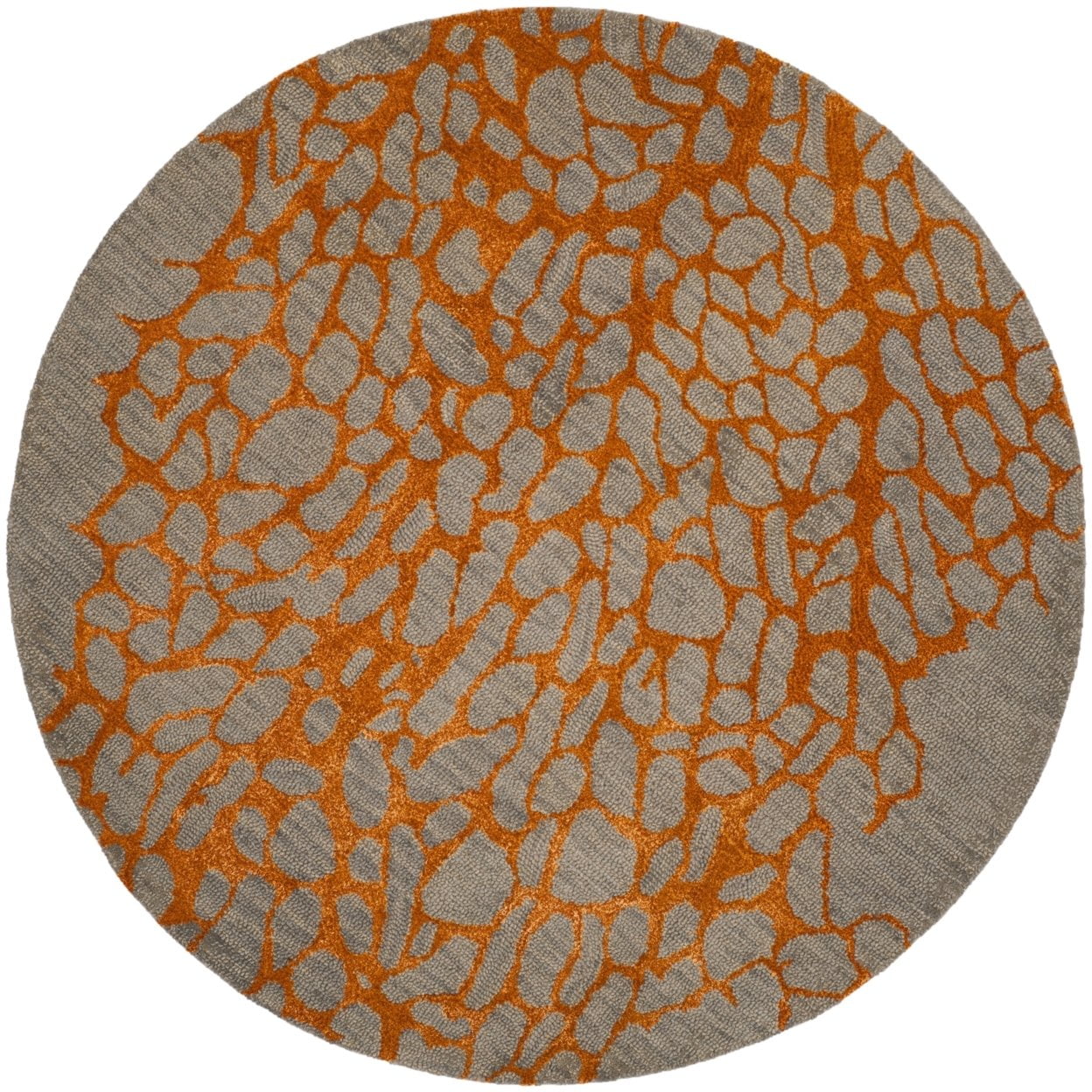 Safavieh  Handmade Blossom Alicia Modern Floral Wool Rug Grey/Orange 4' 4' Round Indoor,Handmade Round