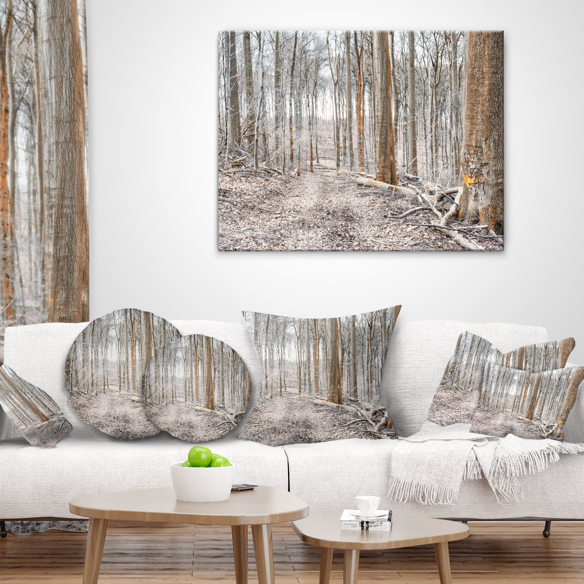 Designart Dense Forest in the Winter Photography - Modern Forest Throw Pillow - 12x20