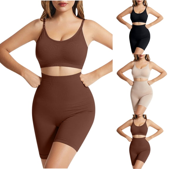 VBTAPA Women's Workout Sets 2 Piece Yoga Outfit High Waisted Biker Shorts Leggings Sports Bra Gym Fitness Clothes Tracksuit Black XXL