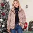 thumbnail image 3 of Women's Fleece Jacket Sherpa Teddy Fleece Coat Button Front Warm Outerwear with Pockets Stand Collar for Fall Winter, 3 of 7