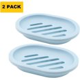 thumbnail image 2 of CoreLiving Removable Drainer Soap Dish, Plastic Shower Soap Holder, Double Compartment Blue Soap Container for Bar Soap, 2-Pack, 2 of 9