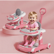 HENG Co. 5-in-1 Foldable Baby Walker with Foot Pads & Handles for Boys and Girls 6-24 Months, Pink