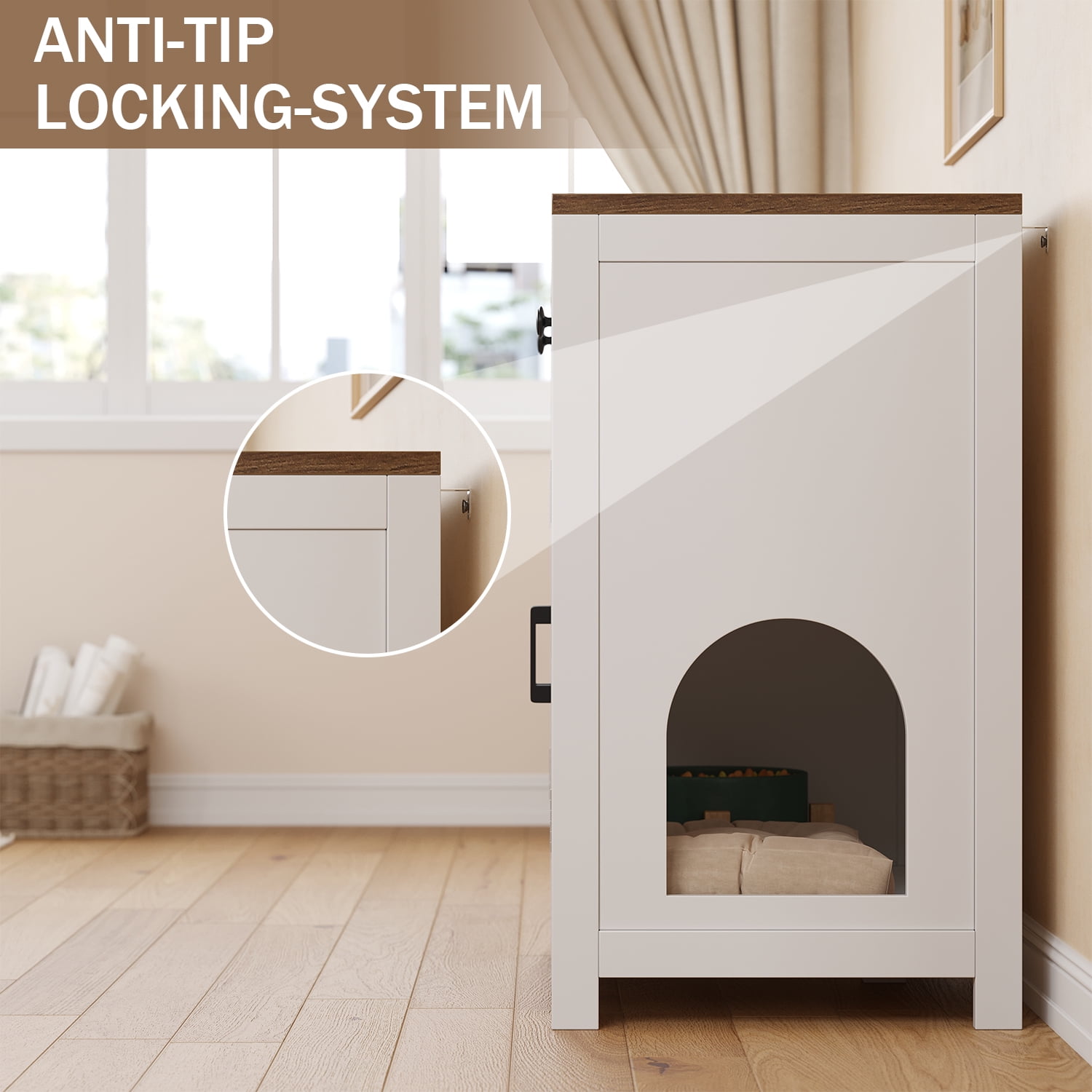 Cat Litter Box Enclosure with Storage Drawers, White Hidden Litter Box Furniture | Modern Farmhouse Style Indoor Cat House | Multi-Functional Side Table, Cabinet or Nightstand for Home