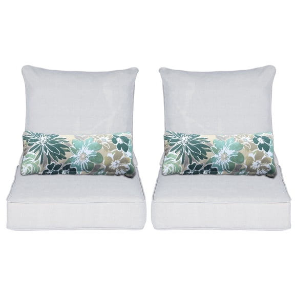Aoodor 24'' x 24'' Outdoor & Indoor Deep Seat Cushion Set, furniture pillows and cushions, Olefin Fabric Slipcover and Sponge Foam (Set of 2 Seats, 2 Backs, 2 Lumbar Pillows) - Light Gray
