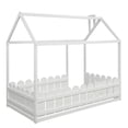 thumbnail image 3 of Twin Size House Bed with Fence Railings House Bed Twin Size Wood Bed Frame with Roof and Fence, 3 of 7