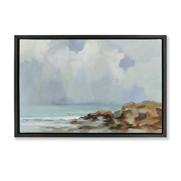 Stupell Industries Morning at Stone Beach Landscape & Nature Painting Black Floater Framed Canvas Art Print Wall Art, 25 x 17