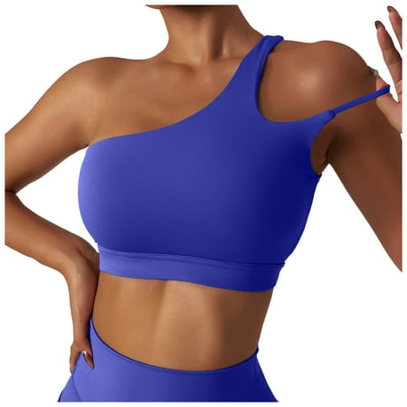 BYHONG Backless Sports Bra Women s One Shoulder Sexy Padded Bustier Push Up Gym Tops Straps Yoga Bra Workout Bra Fitness Bralette Blue L