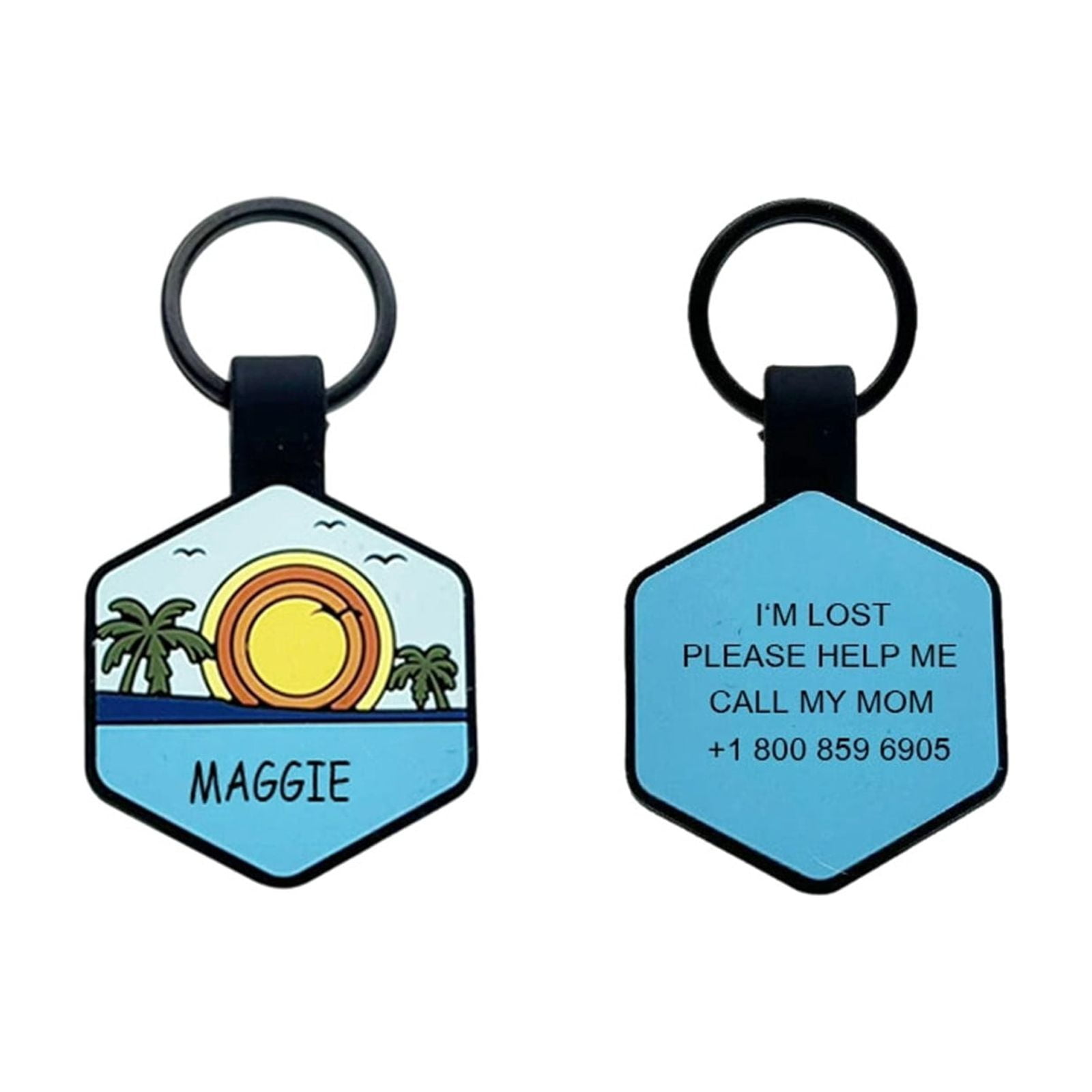Pet ID Anti-Lost Double Engraved Characters Hexagonal Silicone Collar for PetsCrafted Silicone Outdoor ID with Lobster Clasp and Coastal Theme 4.5 cm