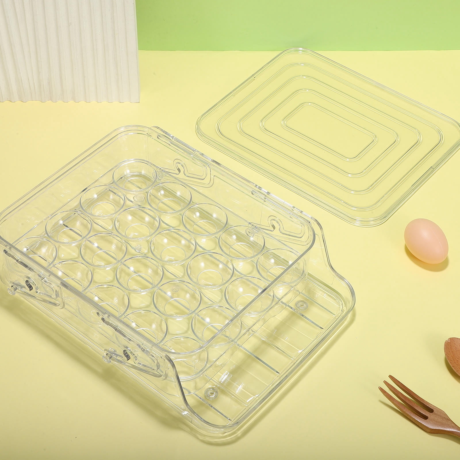 WHAMVOX Transparent Egg Box Refrigerator Egg Holder 2Layer Automatic Rolling Stackable Egg Dispenser with Lid