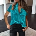 thumbnail image 2 of Xihbxyly Silk Shirts for Women, Women's Button Down Shirts Satin V Neck Short Sleeve Casual Work Blouse Tops with Pocket, 2 of 3