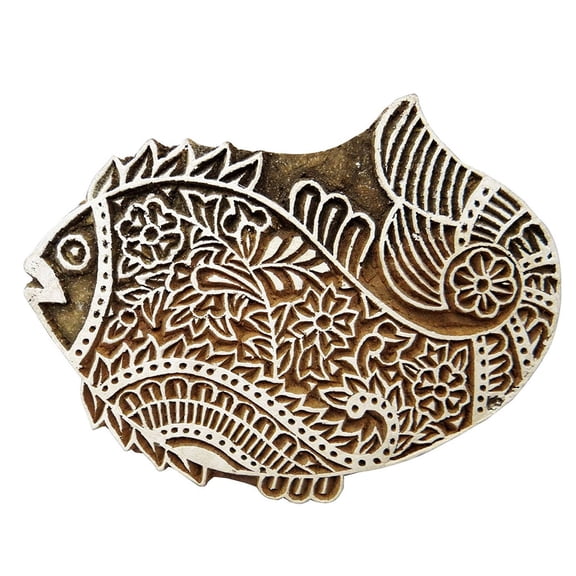 Handmade Wooden Block Textile Printing On Fabric Stamp Fish Design Fine Art
