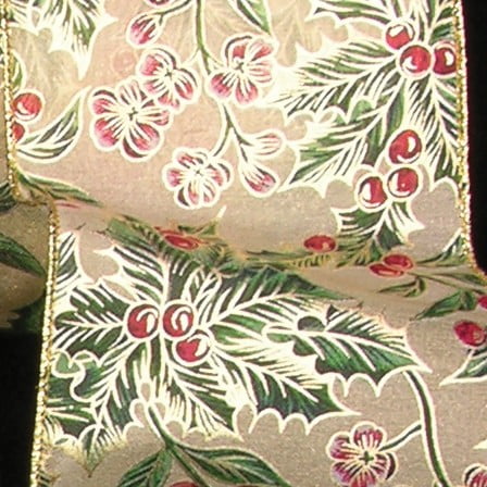 The Ribbon People Gold and Green Mistletoe Wired Craft Ribbon 4" x 20 Yards