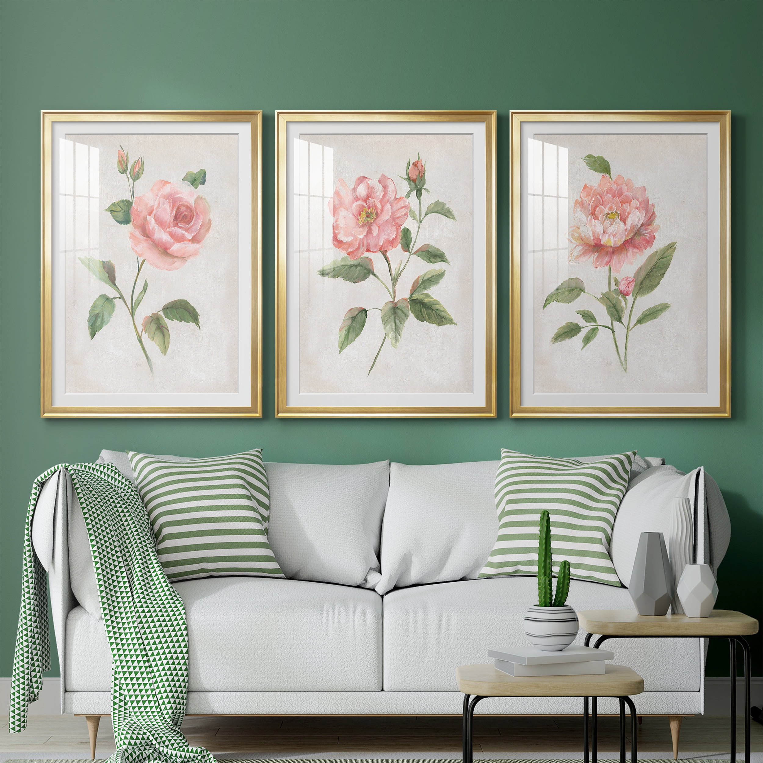 Grandiflora I Premium Framed Prints Set of 3 - Ready to Hang - 30.5 x 42.5 Each - Gold Frame