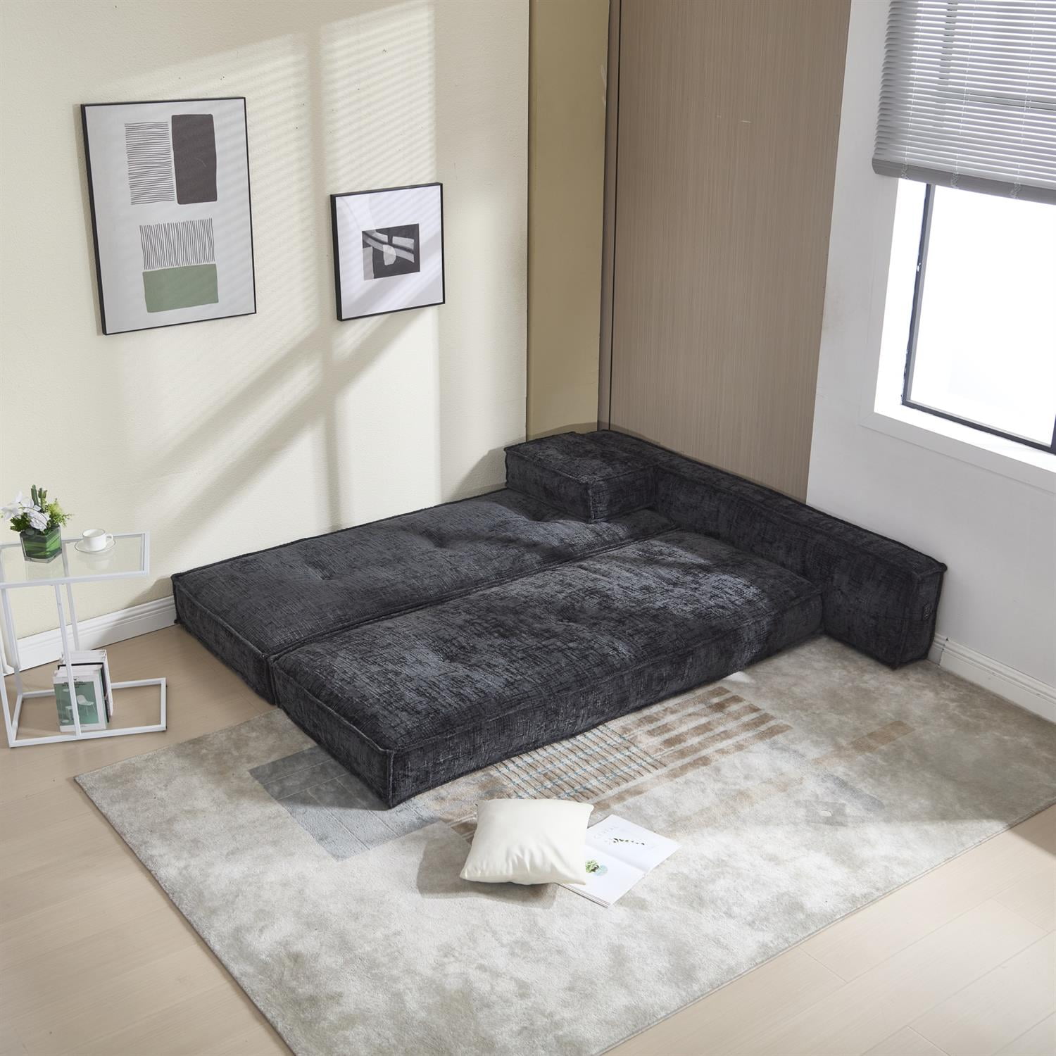 Demi Bonn 78" Versatile Chenille Sectional Sofa with Side Pocket, Modern Couch for Living Room, Customize Layout to Fit Any Space, Black