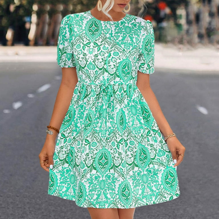 Summer Dress for Women 2023 Plus Size Casual Fashion Lace Short Sleeve  Round-Neck Dress Bohemain Beach Mini Sundress