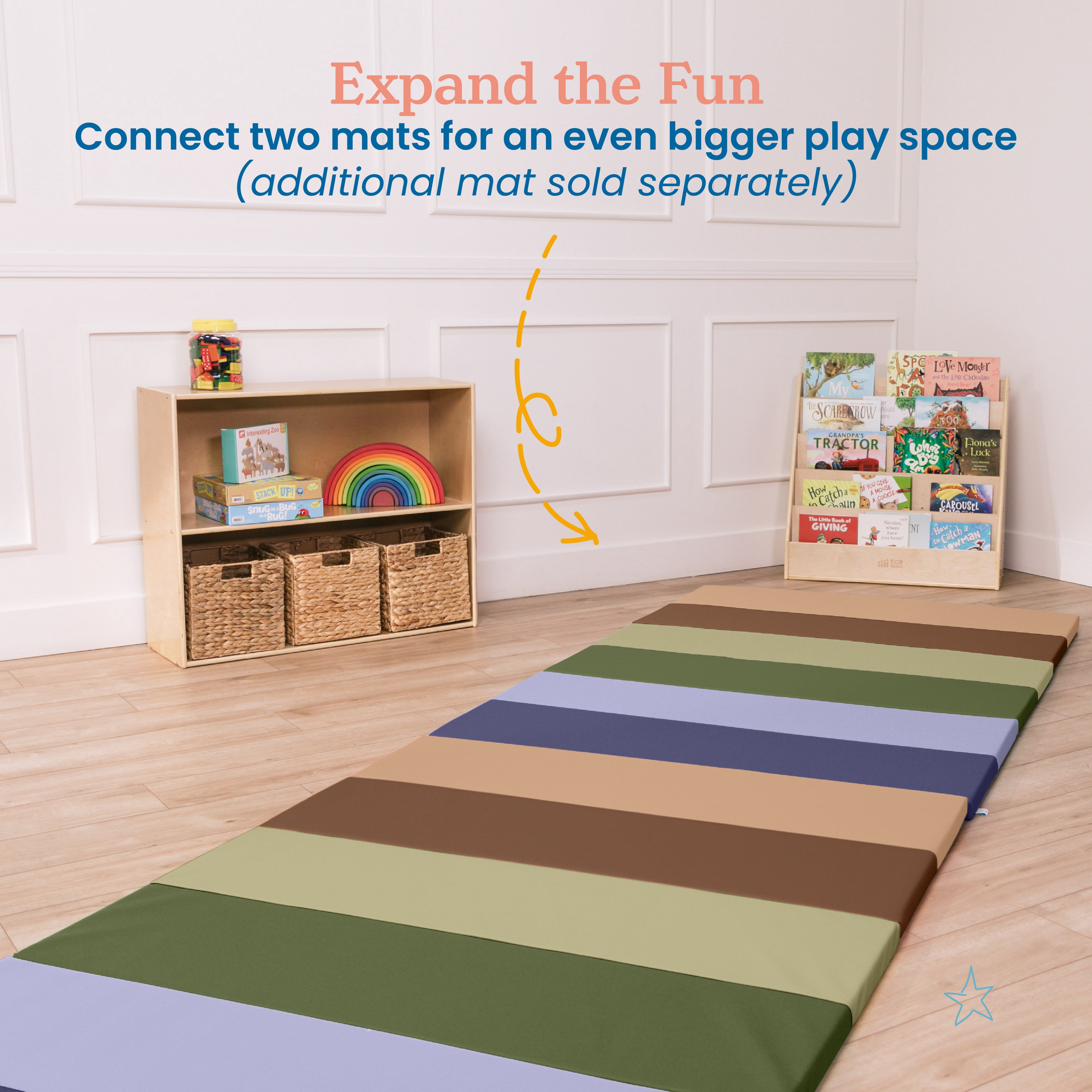 ECR4Kids SoftZone 6-Section Rainbow Runway Activity Mat, Folding Playmat, Earthtone