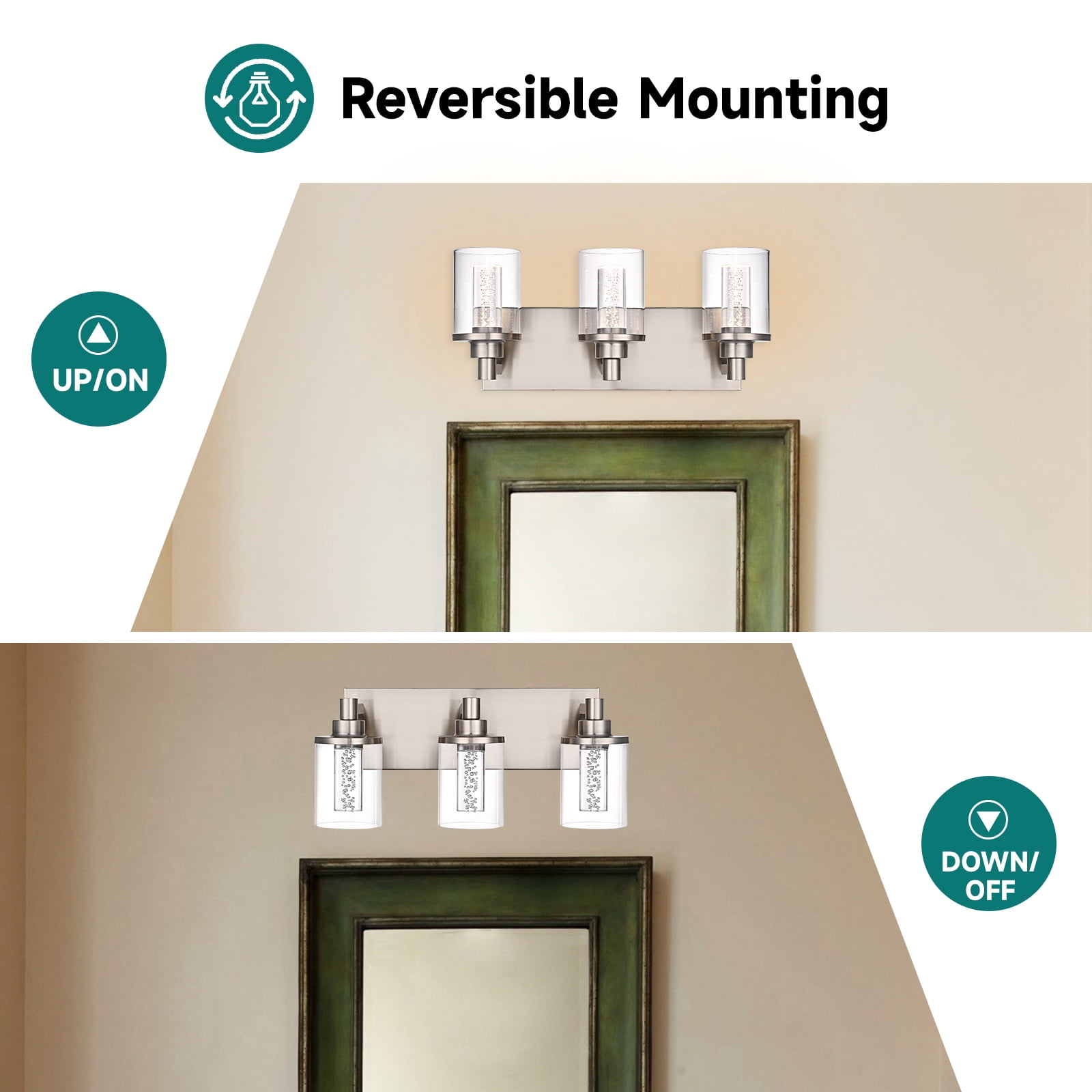 Melucee 5CCT Dimmable LED Brushed Nickel Vanity Lights 3-light, Modern Vanity Lighting Fixtures with Crystal Light Columns and Clear Glass for Bathroom Bedroom