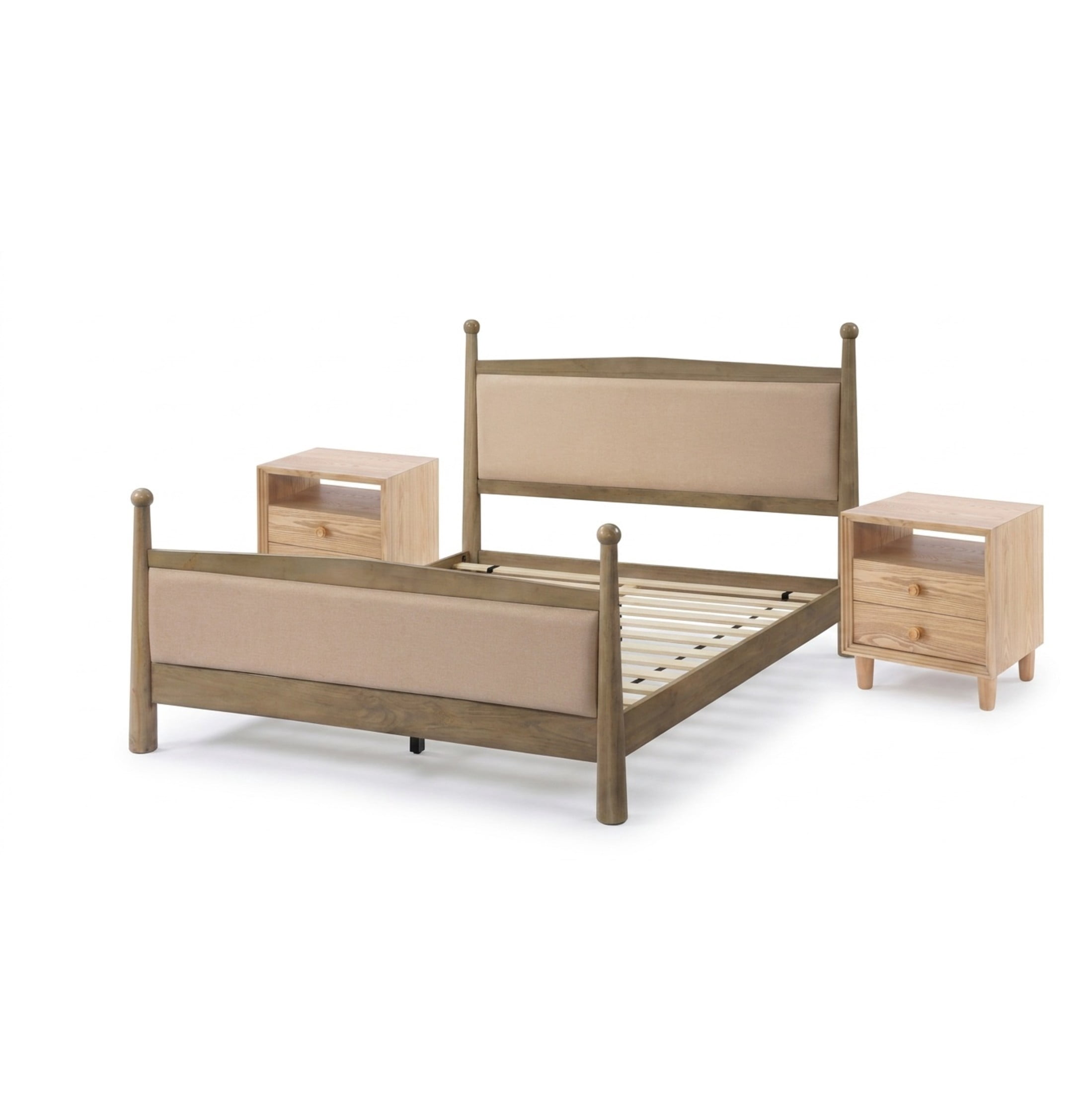 Christopher Knight Home Queen Bedroom Furniture Set with Upholstered Bed and 2 Nightstands, Natural