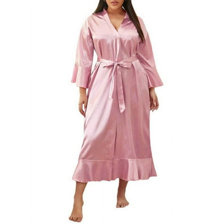 DYMADE Womens Plus Size Simulated Silk Babydoll Lingerie Bathrobe Sexy Pajamas Robe Nightdress Nightgown Sleepwear